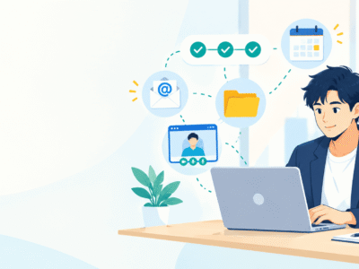 Google Workspaceの登録手順を進める個人事業主のイラスト