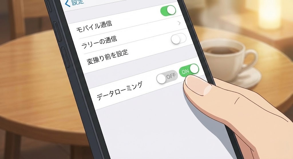 スマホのデータローミング設定をONにする手順