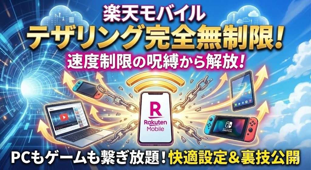 【2026年】楽天モバイルでテザリングは無制限？速度制限の噂と快適に使うための設定・裏技を大公開！