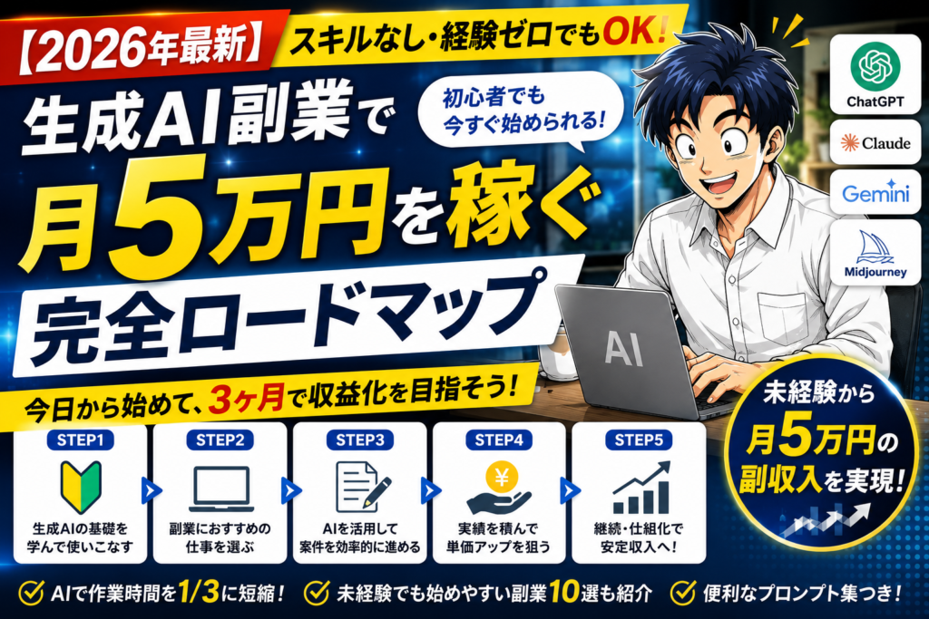【2026年最新】スキルなし・経験ゼロでもOK！生成AI副業で月5万円を稼ぐ完全ロードマップ
