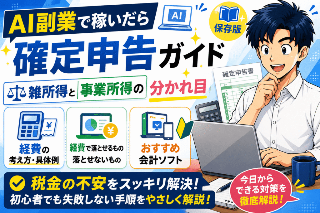 AI副業で稼いだら読む確定申告ガイド｜雑所得と事業所得の分かれ目・経費・おすすめ会計ソフト