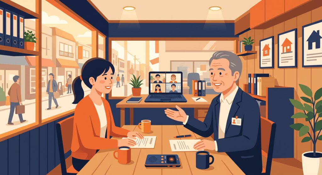 対面の打ち合わせとオンライン会議の両方がある個人事業主の働き方イメージ