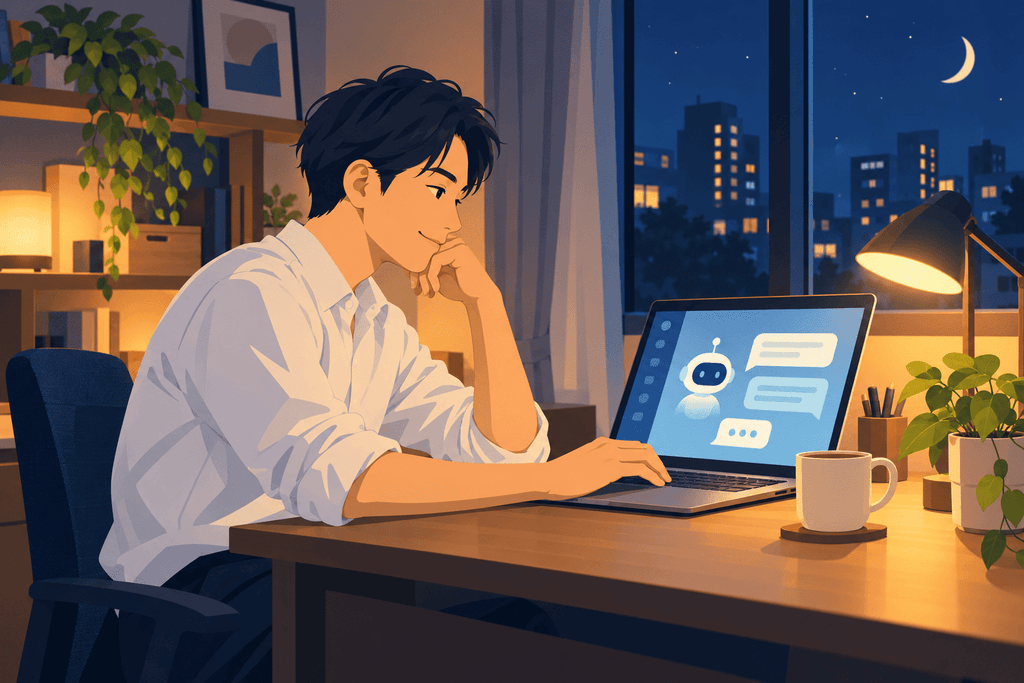 本業の後にAI副業を進める会社員